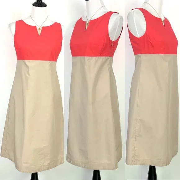 Guglielminotti Archivio '67 Italy Designer Red & Tan Cotton A-Line Dress Sz 6 - Picture 6 of 16